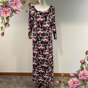 Floral Long Sleeve scoop neck Maxi Dress size large